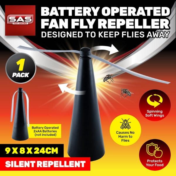 Black Battery Operated Fly Away Fan - 9cm x 8cm x 24cm