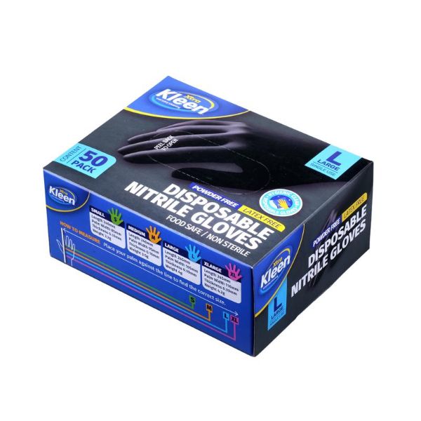 50 Pack Black Large Powder Free Disposable Gloves