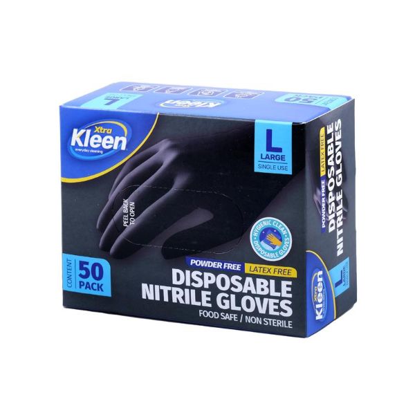 50 Pack Black Large Powder Free Disposable Gloves