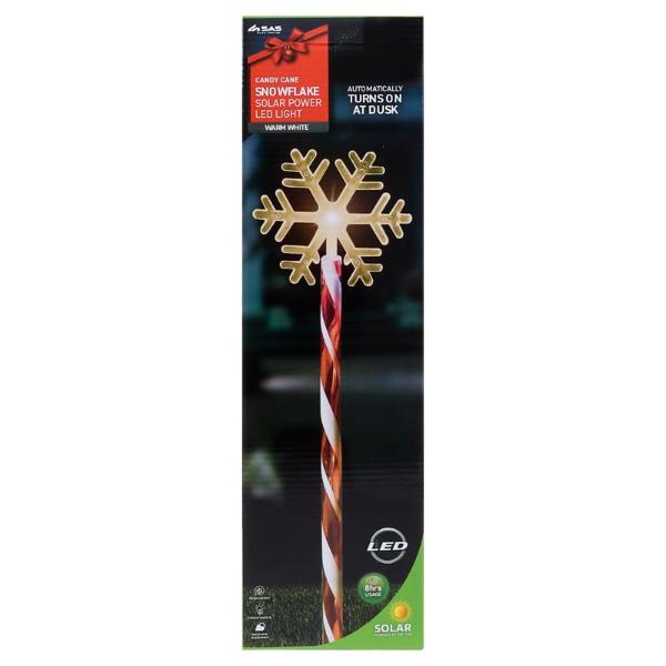 Warm White 2 Functions Snowflake With Candy Striped Pole 5 Led Solar Light Stake - 11.8cm x 10.4cm x 45cm