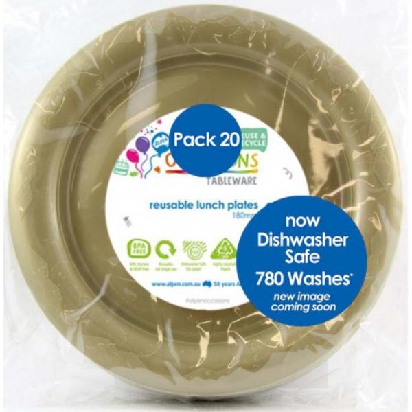 20 Pack Gold Reusable Lunch Plates - 18cm