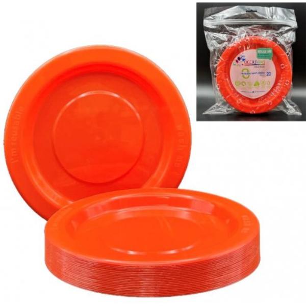 20 Pack Orange Reusable Lunch Plates - 18cm