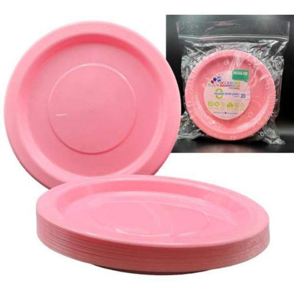 20 Pack Light Pink Reusable Oval Plates - 31.5cm x 24.5cm