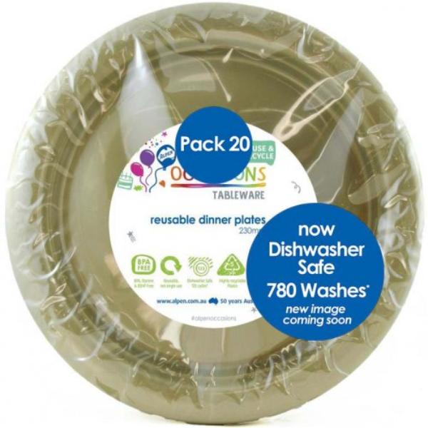 20 Pack Gold Reusable Dinner Plates - 23cm