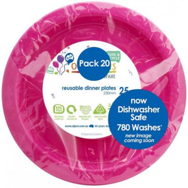 20 Pack Magenta Reusable Dinner Plates - 23cm