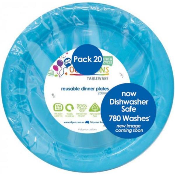 20 Pack Azure Blue Reusable Dinner Plates - 23cm