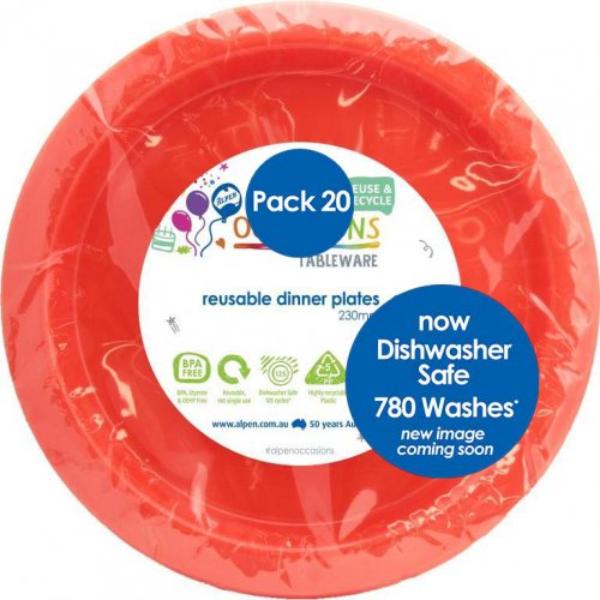 20 Pack Orange Reusable Dinner Plates - 23cm
