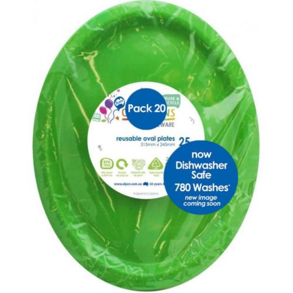 20 Pack Lime Reusable Oval Plates - 31.5cm x 24.5cm