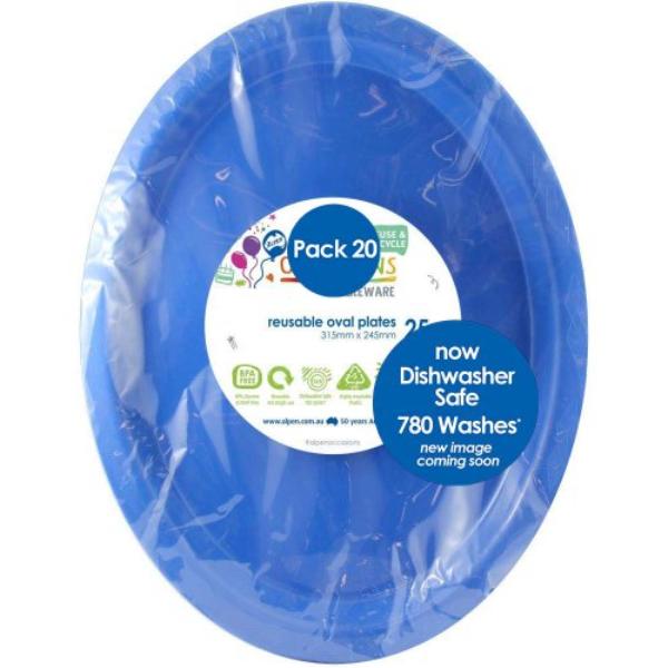 20 Pack Royal Blue Reusable Oval Plates - 31.5cm x 24.5cm