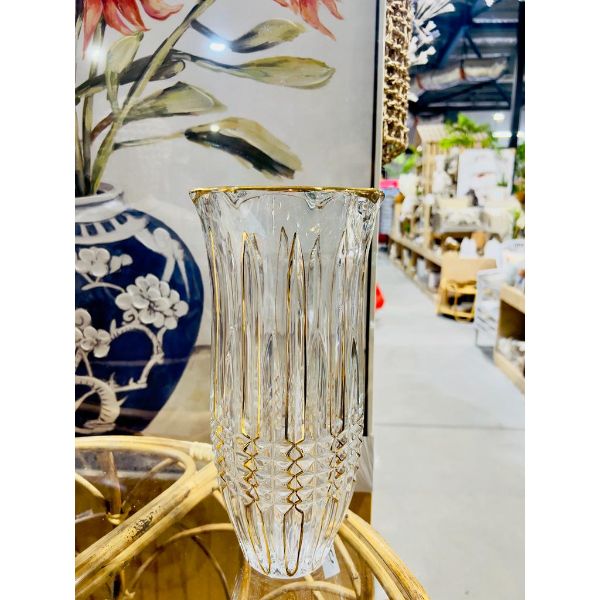Large Clear Design Glass Vase With Gold Insert