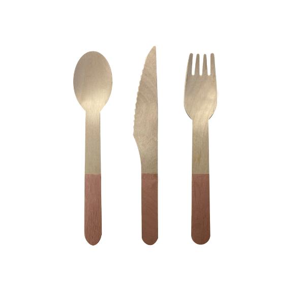 30 Pack Brown Wooden Cutlery Set - 2.5cm x 16cm