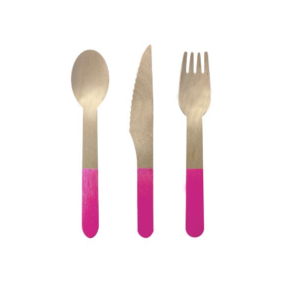 30 Pack Flamingo Wooden Cutlery Set - 2.5cm x 16cm