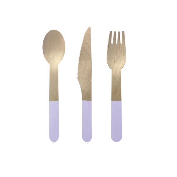 30 Pack Pastel Lilac Wooden Cutlery Set - 2.5cm x 16cm