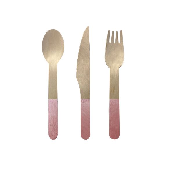 30 Pack Rose Pink Wooden Cutlery Set - 2.5cm x 16cm