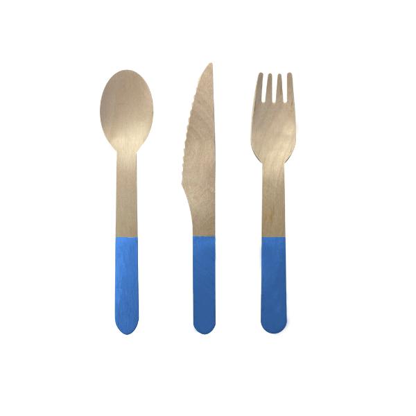 30 Pack Sky Blue Wooden Cutlery Set - 2.5cm x 16cm