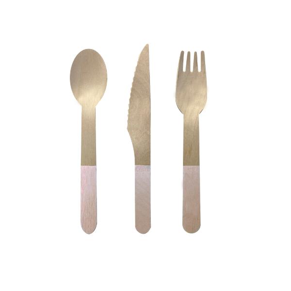 30 Pack White Sand Wooden Cutlery Set - 2.5cm x 16cm