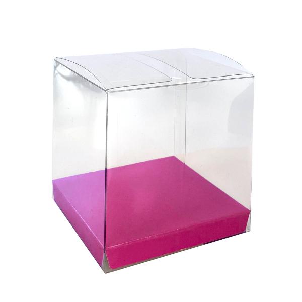 10 Pack Clear Flamingo Pink Favour Box - 8cm x 8cm