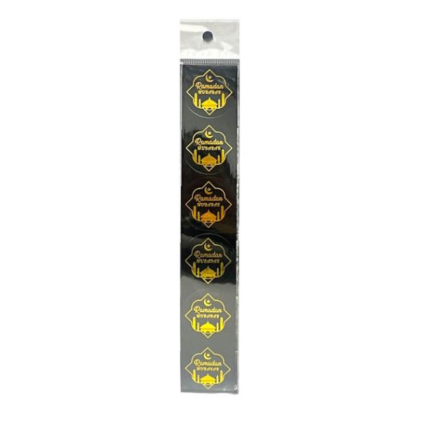 24 Pack Round Black & Gold Ramadan Stickers