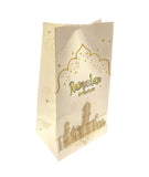 Load image into Gallery viewer, 6 Pack White &amp; Gold Ramadan Kraft Paper Bag With Stickers 22cm x 12cm x 8cm
