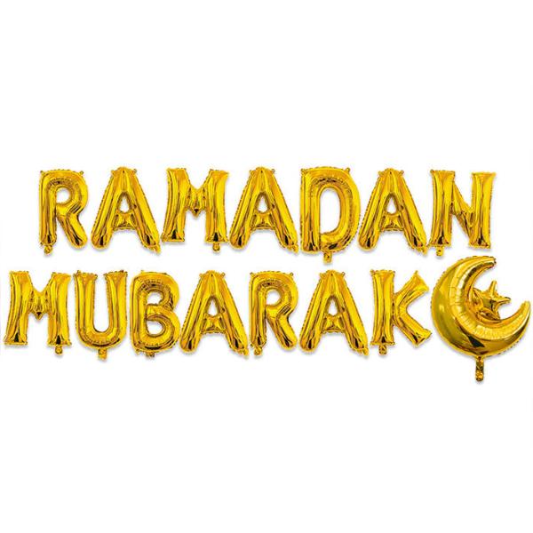 15 Pack Gold Ramadan Mubarak Moon Foil Balloon Banner
