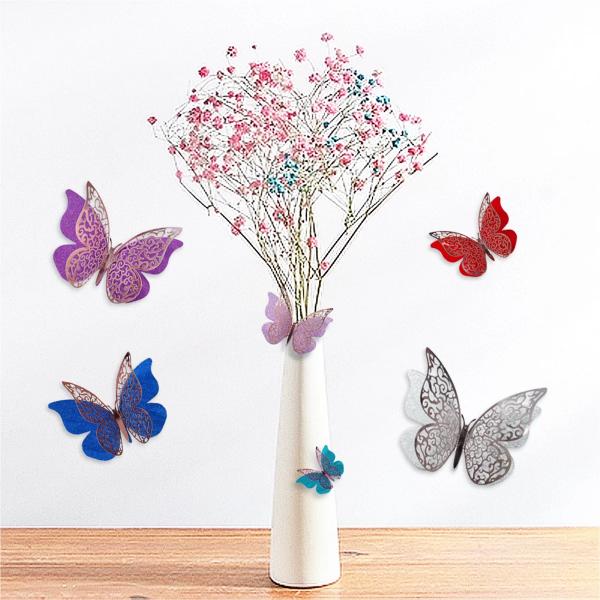 12 Pack 3D Multicolour Butterfly Sticker Decorations