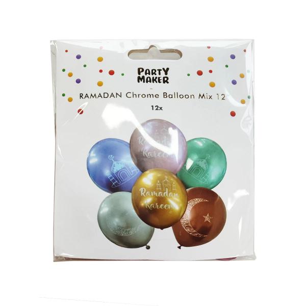 12 Pack Assorted Chrome Ramadan Balloons - 30cm