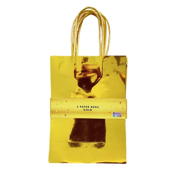 4 Pack Gold Paper Bag - 21cm x 8cm x 15cm