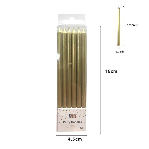 12 Pcs Metallic Candle with Holder - Gold