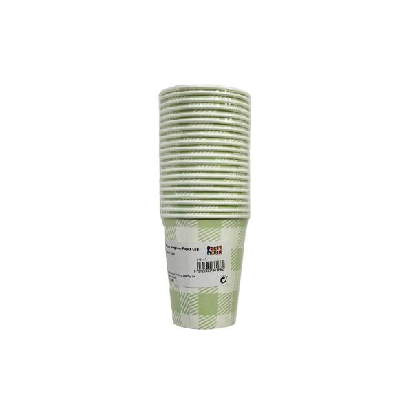 20 Pack Green Gingham Paper Cup - 266ml