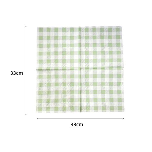 25 Pack Green Gingham Lunch Napkin - 33cm x 33cm