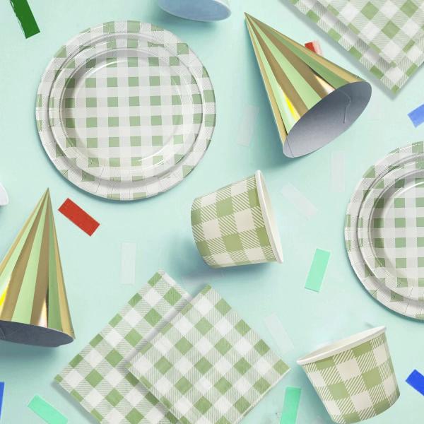25 Pack Green Gingham Lunch Napkin - 33cm x 33cm