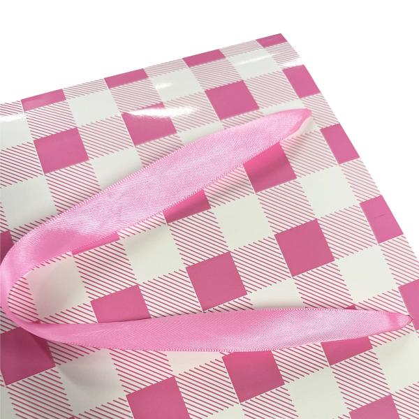 Pink Gingham Paper Bag - 25cm x 10cm x 33cm