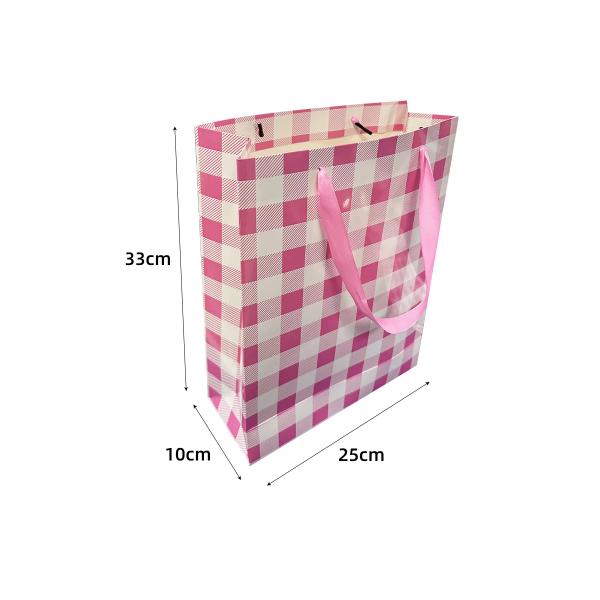 Pink Gingham Paper Bag - 25cm x 10cm x 33cm