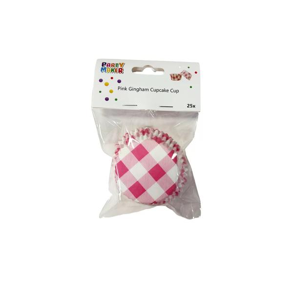 25 Pack Pink Gingham Cupcake Cup - 7cm x 3cm x 5cm