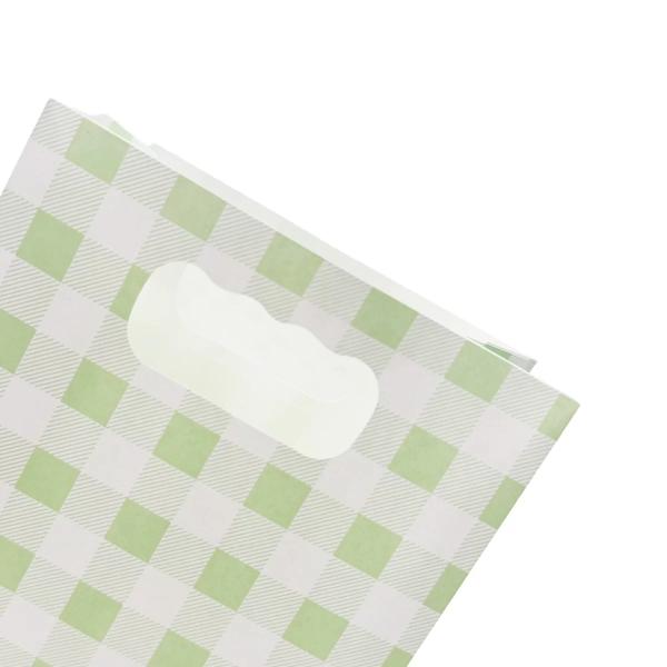 6 Pack Green Gingham Paper Bag - 12cm x 6cm x 18.5cm