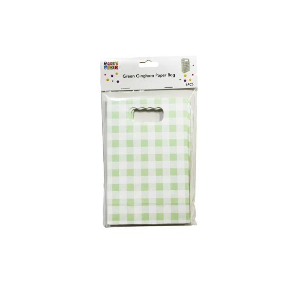 6 Pack Green Gingham Paper Bag - 12cm x 6cm x 18.5cm