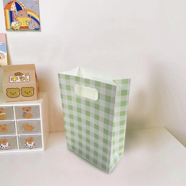 6 Pack Green Gingham Paper Bag - 12cm x 6cm x 18.5cm