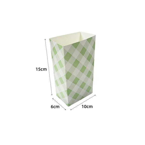 10 Pack Green Gingham Popcorn Box - 10cm x 6cm x 15cm