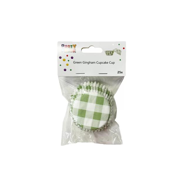 25 Pack Green Gingham Cupcake Cup - 7cm x 3cm x 5cm