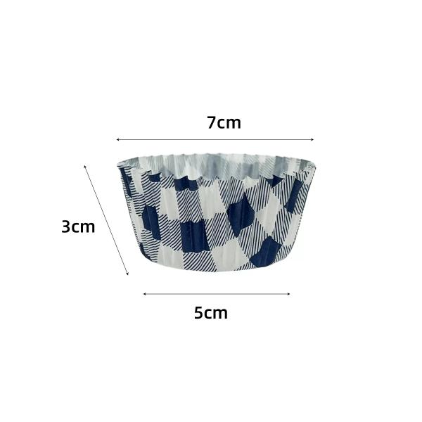 25 Pack Blue Gingham Cupcake Cup - 7cm x 3cm x 5cm