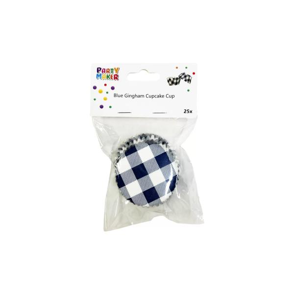 25 Pack Blue Gingham Cupcake Cup - 7cm x 3cm x 5cm