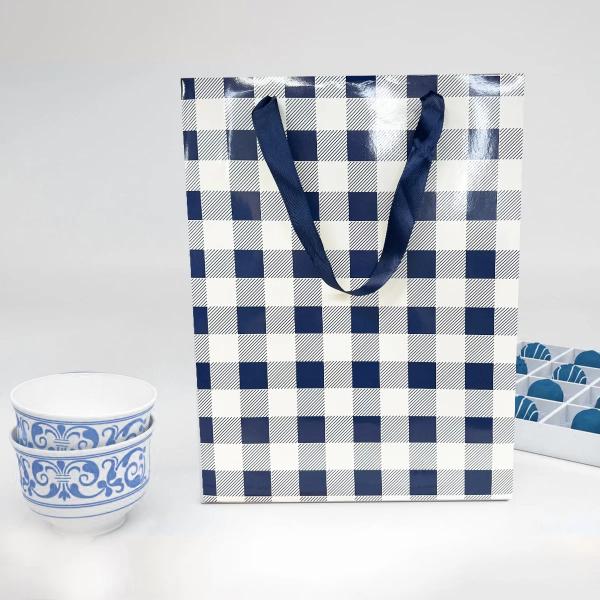 Blue Gingham Paper Bag - 25cm x 10cm x 33cm