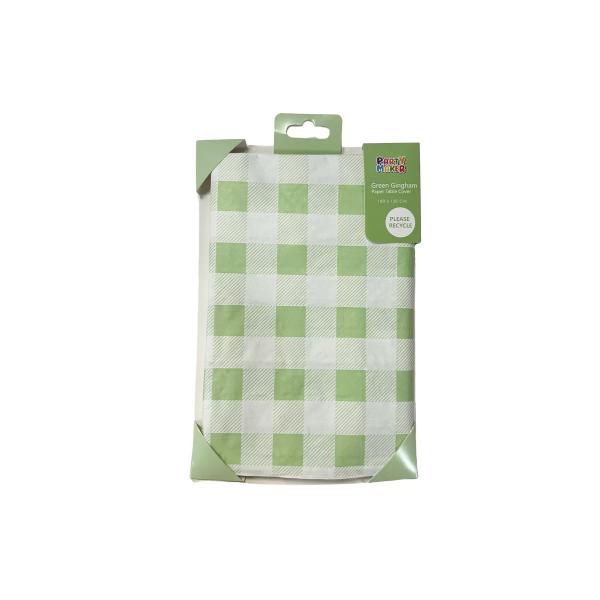 Green Gingham Paper Table Cover - 180cm x 120cm