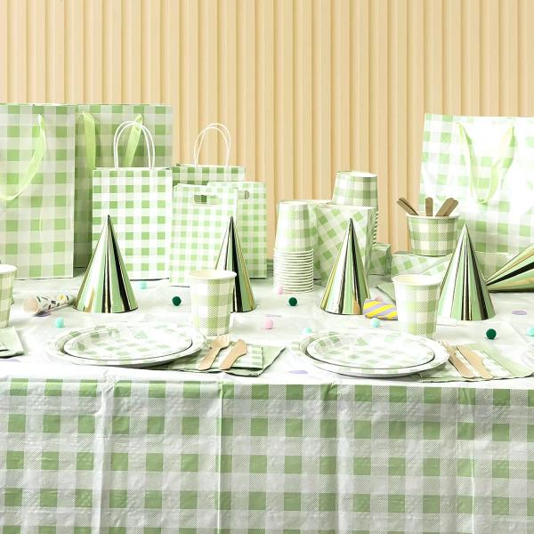 Green Gingham Paper Table Cover - 180cm x 120cm