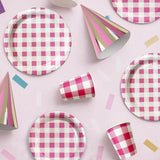 Load image into Gallery viewer, 6 Pack Pink Gingham Paper Hat - 16cm x 10cm