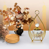 Load image into Gallery viewer, Metal Ceramic Gold & White Arabic Incense Burner With Holder - 12cm x 22cm