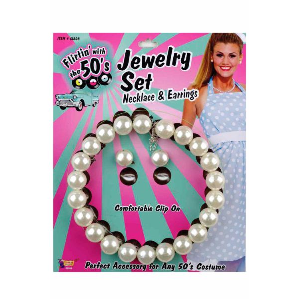 50s Pearl Necklace & Earrings