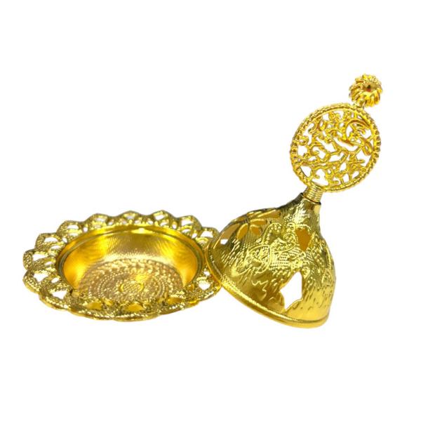 Gold Mini Metal Round Incense Burner - 7cm x 8.3cm