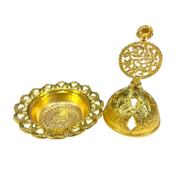 Gold Mini Metal Round Incense Burner - 7cm x 8.3cm