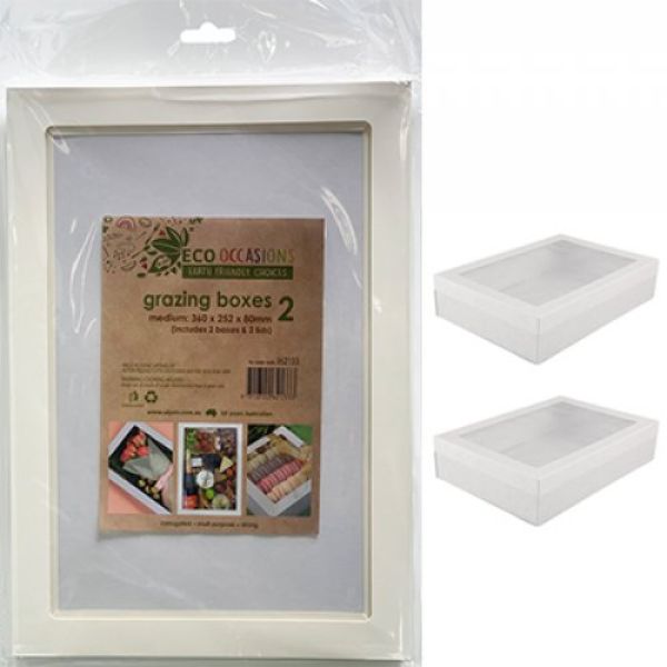 2 Pack Medium White Grazing Box With Lid - 36cm x 25.2cm x 8cm